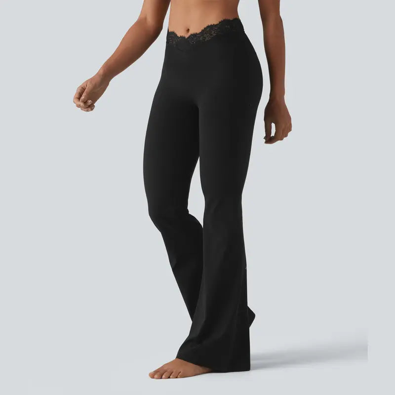 Contrast-Lace Flare Leggings with Pockets - original gallery 1