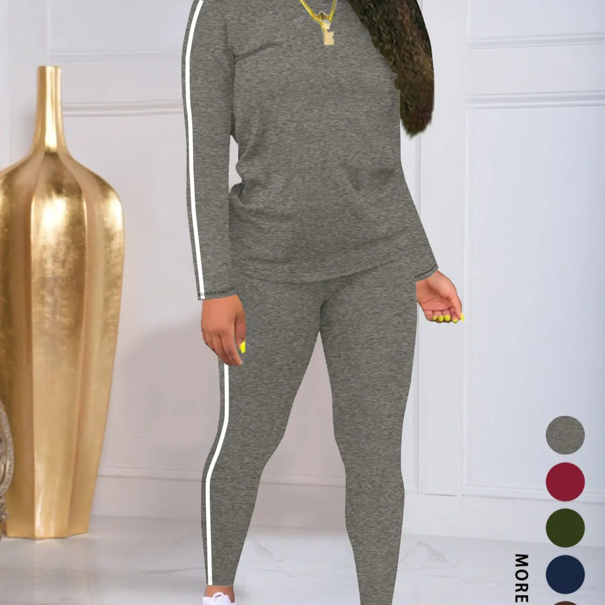 Striped Long-Sleeve Top and Pants Set - original gallery 3