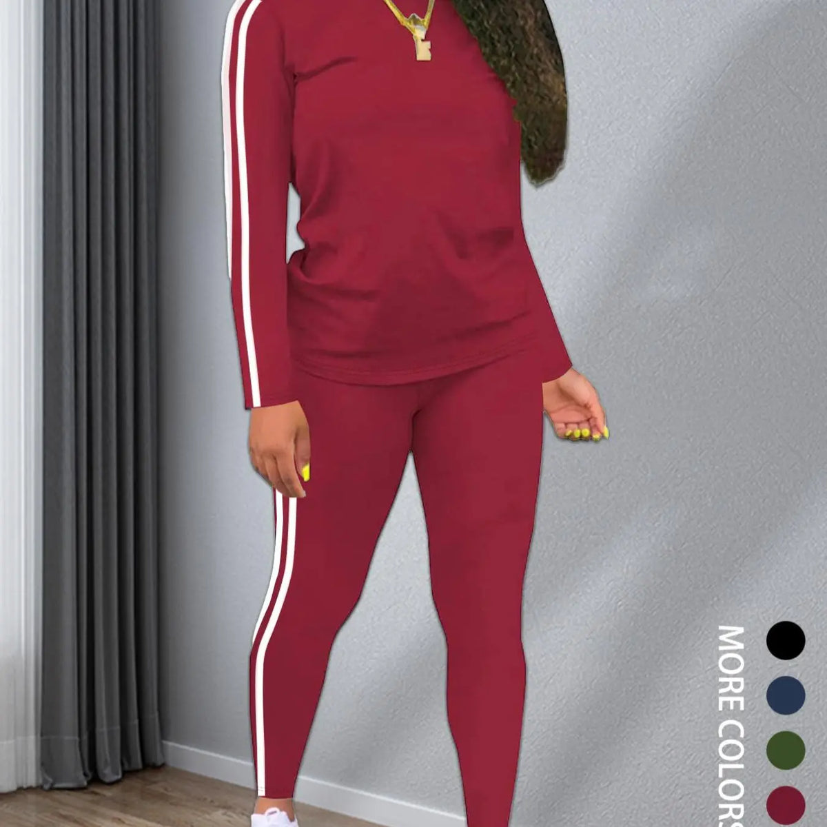 Striped Long-Sleeve Top and Pants Set - original gallery 5