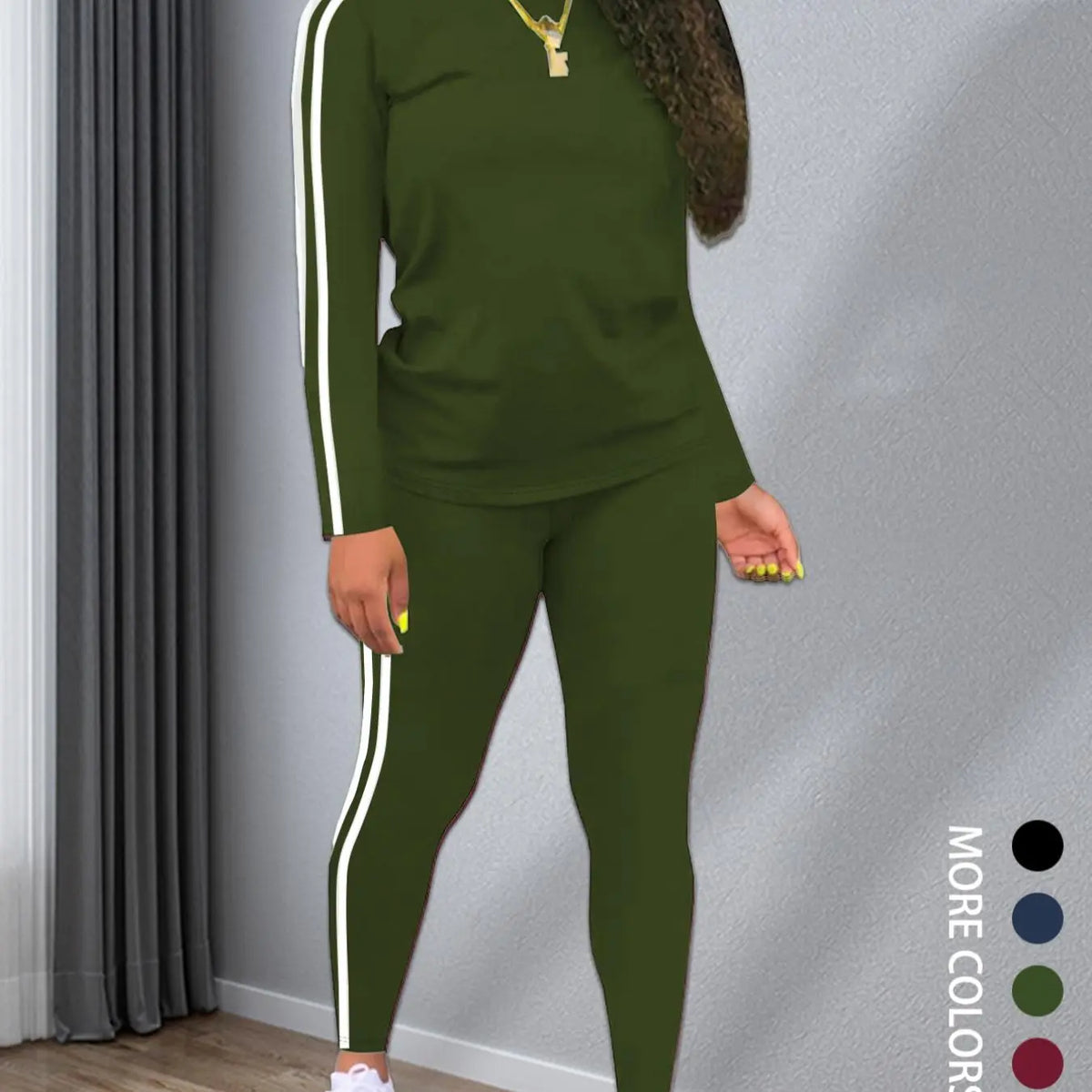 Striped Long-Sleeve Top and Pants Set - original gallery 2
