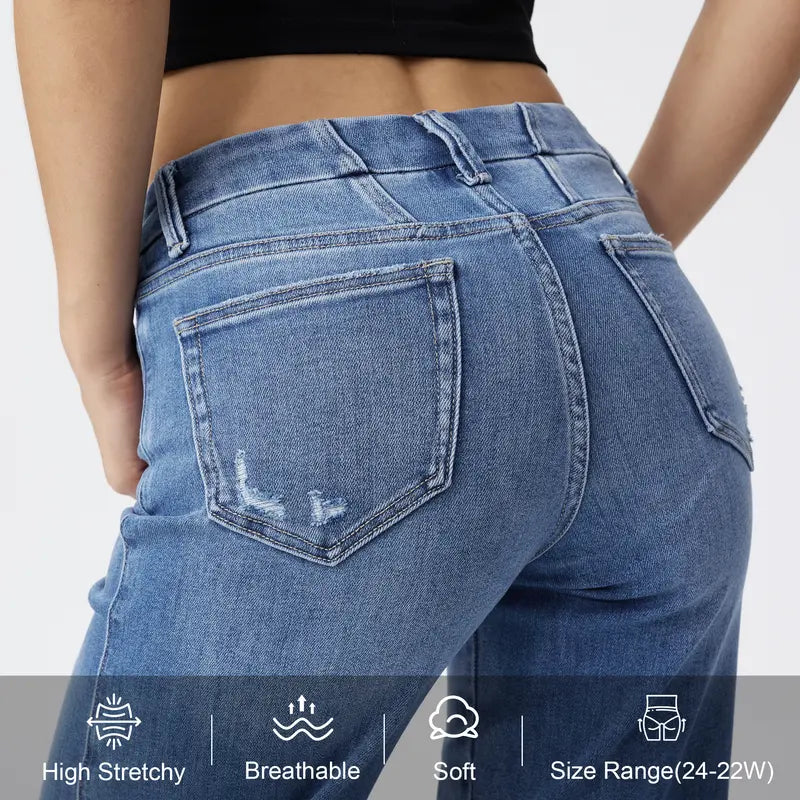 Stretch Wide-Leg Jeans with Raw Hems - original gallery 8