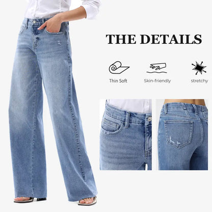 Stretch Wide-Leg Jeans with Raw Hems - original gallery 2