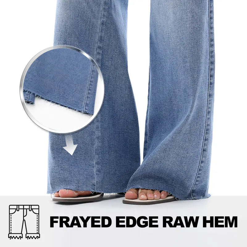 Stretch Wide-Leg Jeans with Raw Hems - original gallery 3