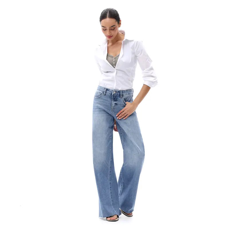 Stretch Wide-Leg Jeans with Raw Hems - original gallery 9