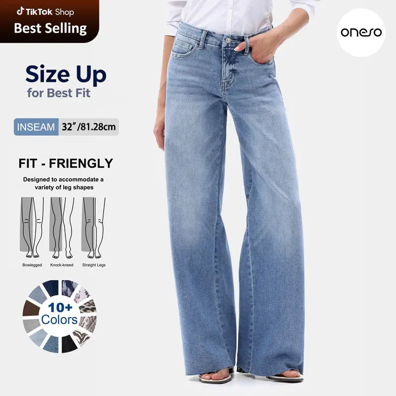 Stretch Wide-Leg Jeans with Raw Hems - original gallery 1