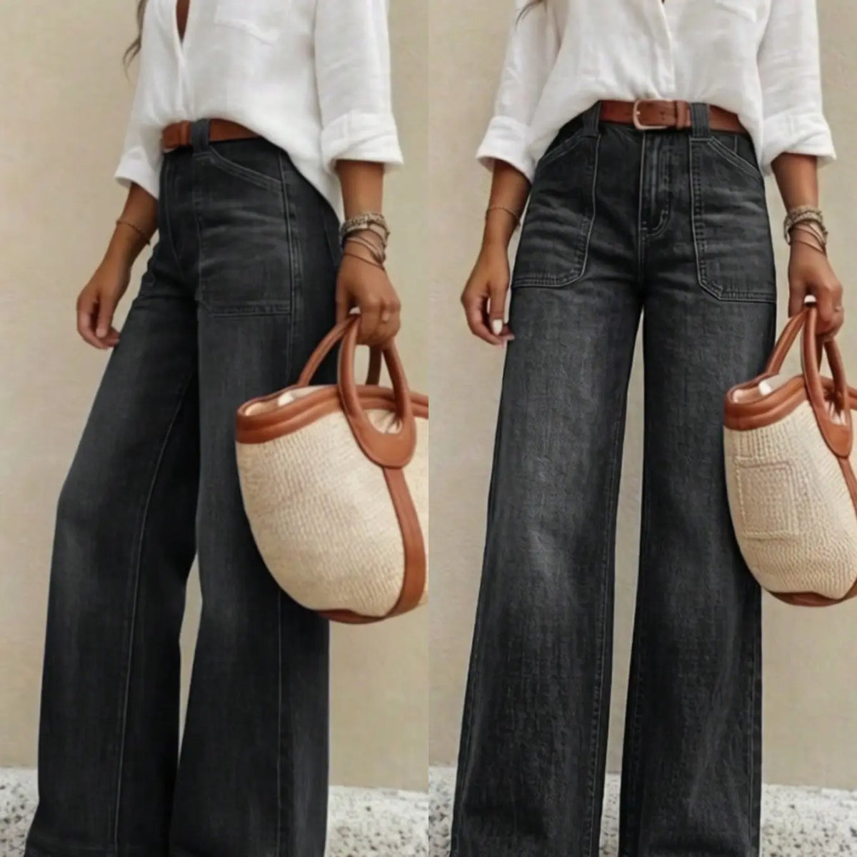Vintage-Wash Stretch Wide-Leg Jeans - original gallery 2