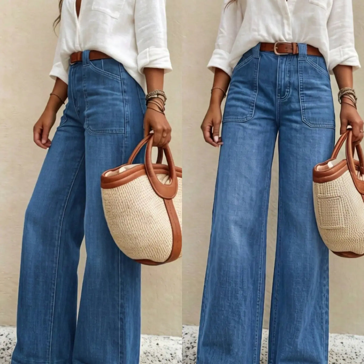 Vintage-Wash Stretch Wide-Leg Jeans - original gallery 4