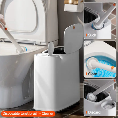 Slim Bathroom Trash Can with Disposable Toilet Brush Kit — detail view 2