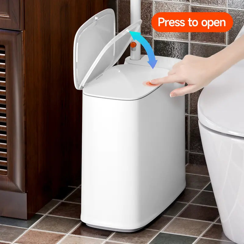 Slim Bathroom Trash Can with Disposable Toilet Brush Kit — detail view 3
