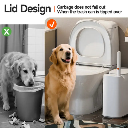 Slim Bathroom Trash Can with Disposable Toilet Brush Kit — detail view 4