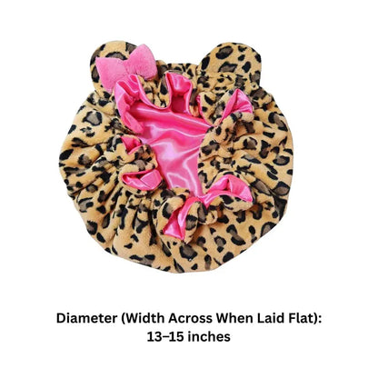 Satin-Lined Plush Leopard Bonnet with Bow - original gallery 6