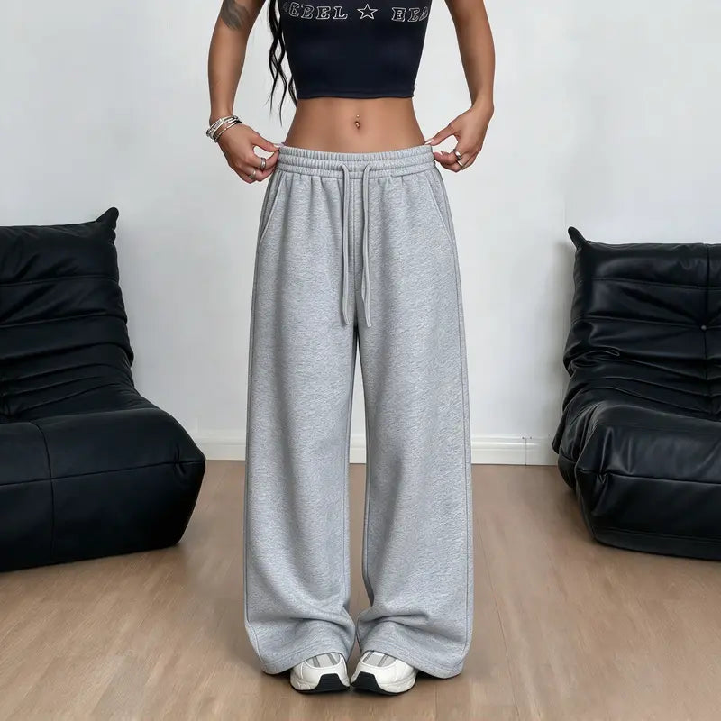 Cotton-Blend Wide-Leg Drawstring Pants — 2-Pack - Light gray