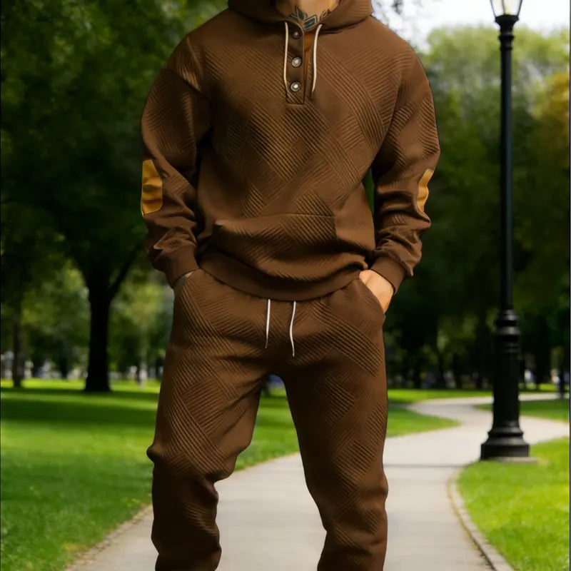 Textured Fleece Hoodie and Sweatpants Set - Caramel