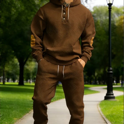 Textured Fleece Hoodie and Sweatpants Set - Caramel