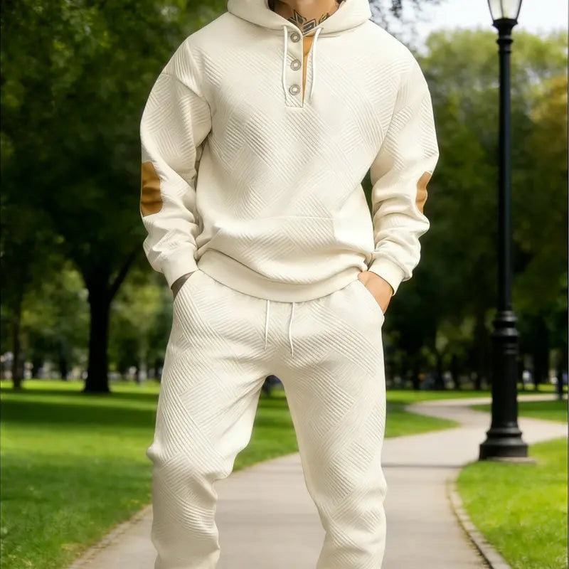 Textured Fleece Hoodie and Sweatpants Set - Khaki