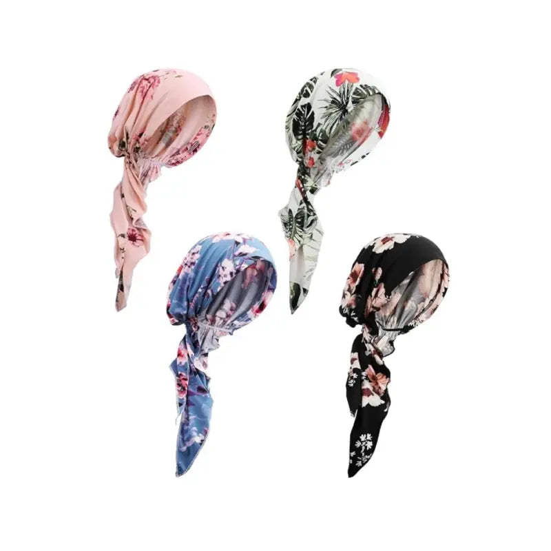 Floral Pre-Tied Turban Headwraps, Four-Piece Set — product view