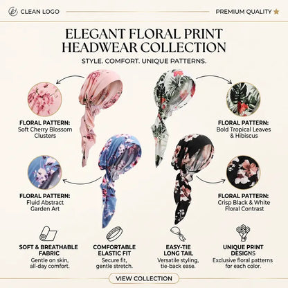 Floral Pre-Tied Turban Headwraps, Four-Piece Set — detail view 1