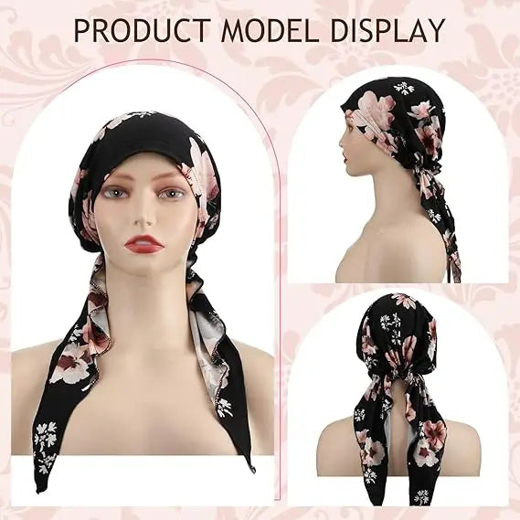 Floral Pre-Tied Turban Headwraps, Four-Piece Set — detail view 2