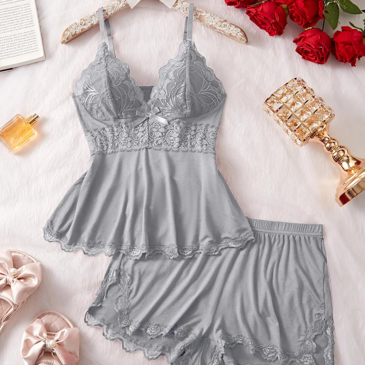 Lace-Trim Cami and Shorts Pajama Set - original gallery 4