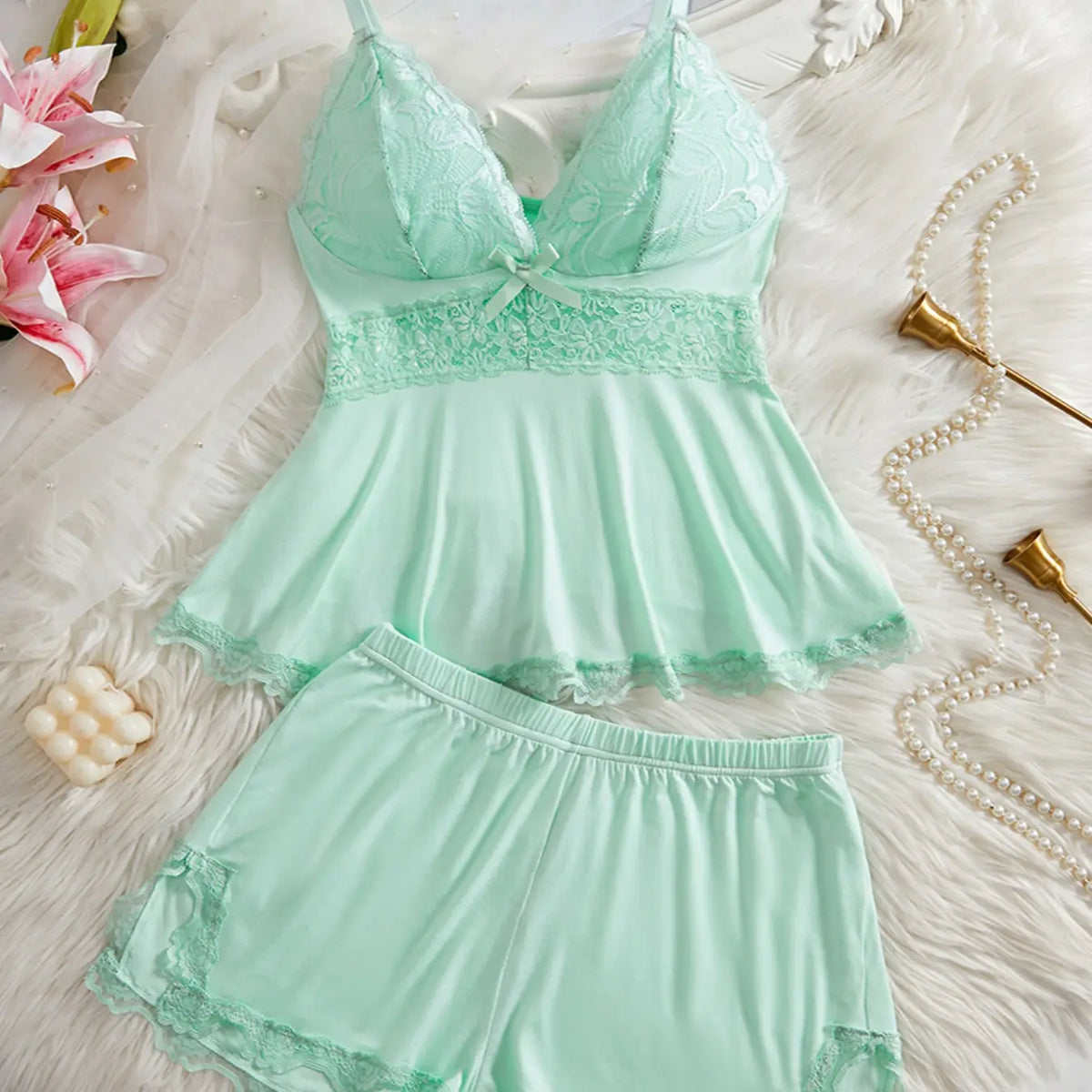 Lace-Trim Cami and Shorts Pajama Set - original gallery 5