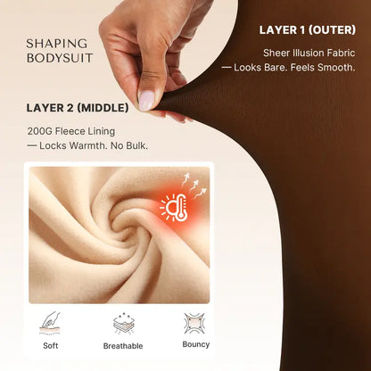 Fleece-Lined Sheer-Effect Shaping Bodysuit Tights - original gallery 4