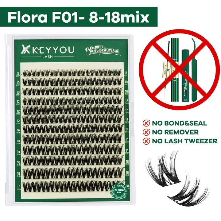 Flora D-Curl DIY Cluster Lashes - Only Flora F01 8-18mix [No Bond&Seal&Remover]