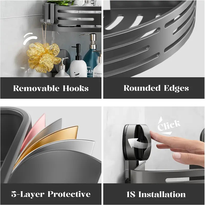 Single Corner Shower Shelf with Suction Mounts — detail view 1