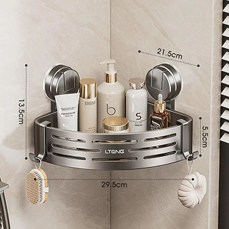 Single Suction-Mount Bathroom Corner Shelf — detail view 1