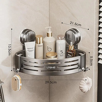 Single Suction-Mount Bathroom Corner Shelf — detail view 1
