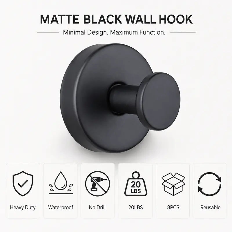 Black Adhesive Wall Hooks, Three-Piece Set — detail view 2