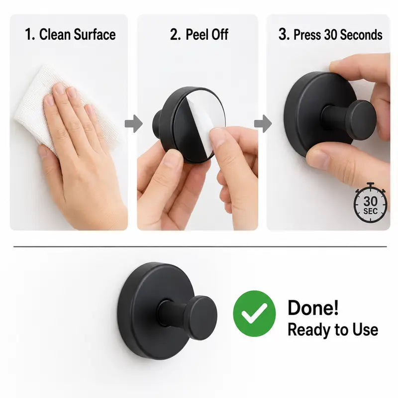 Black Adhesive Wall Hooks, Three-Piece Set — detail view 3