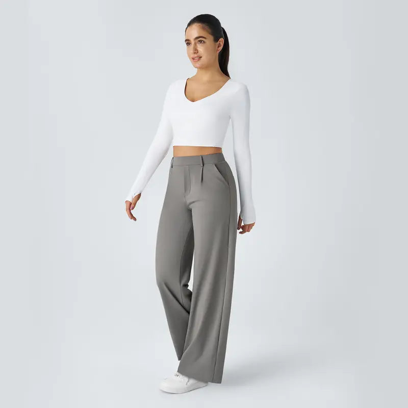 High-Waist Four-Way Stretch Work Pants — Deep Red Grey - original gallery 6