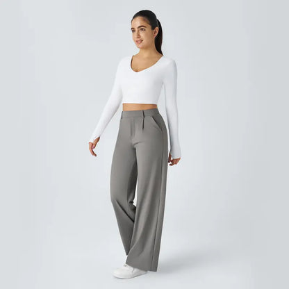 High-Waist Four-Way Stretch Work Pants — Deep Red Grey - original gallery 6