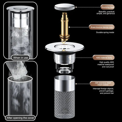Pop-Up Sink Stopper with Removable Strainer Basket — detail view 1