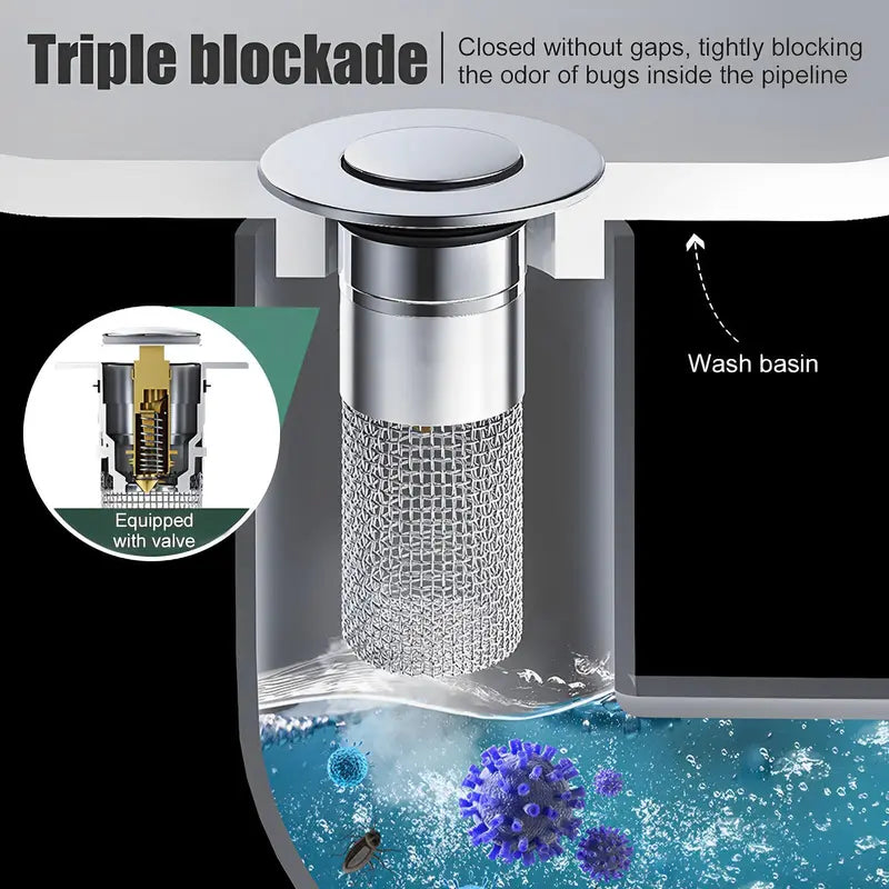 Pop-Up Sink Stopper with Removable Strainer Basket — detail view 2