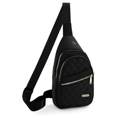 Quilted Crossbody Belt Bag with Multiple Zip Pockets - black