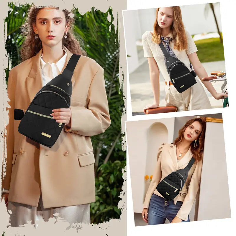 Quilted Crossbody Belt Bag with Multiple Zip Pockets - original gallery 2