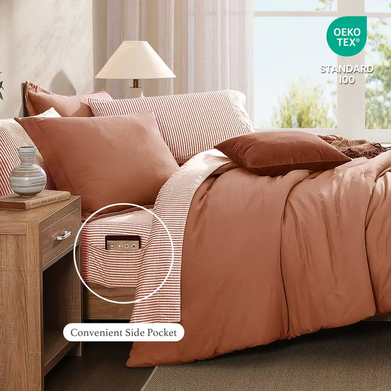 Pocket-Detail Microfiber Comforter Bedding Set - original gallery 3