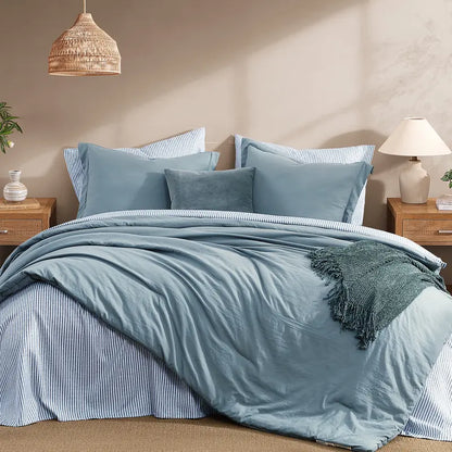 Pocket-Detail Microfiber Comforter Bedding Set - Dusty Blue