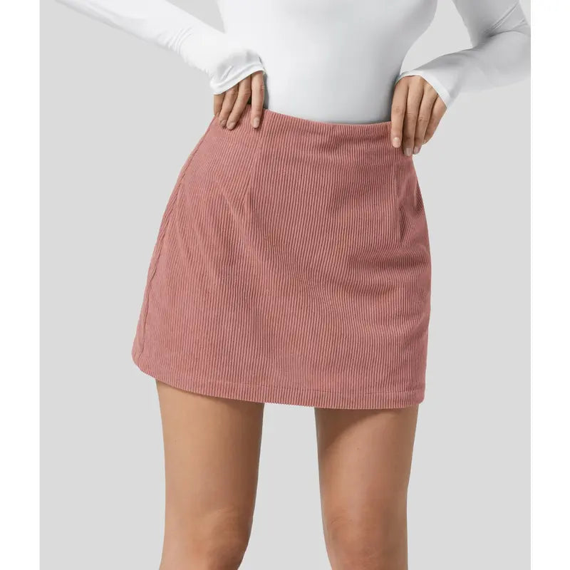 Foggy Blue Corduroy A-Line Skirt with Built-In Shorts - original gallery 6