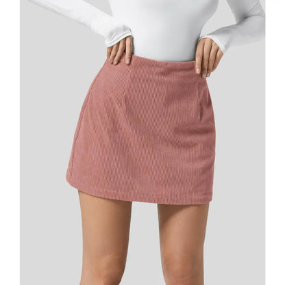 Foggy Blue Corduroy A-Line Skirt with Built-In Shorts - original gallery 6