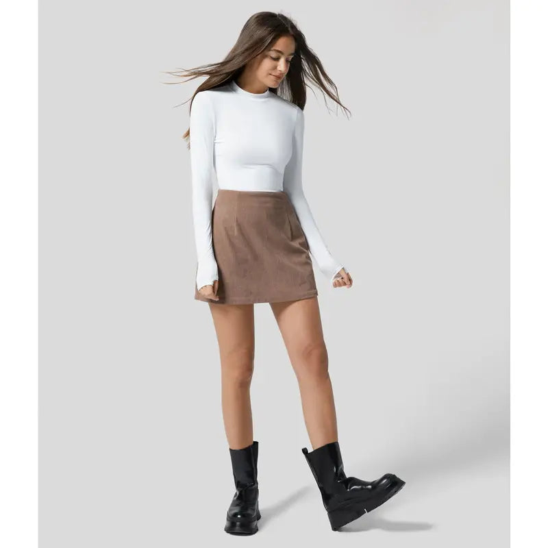 Foggy Blue Corduroy A-Line Skirt with Built-In Shorts - original gallery 7