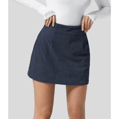 Foggy Blue Corduroy A-Line Skirt with Built-In Shorts - original gallery 4
