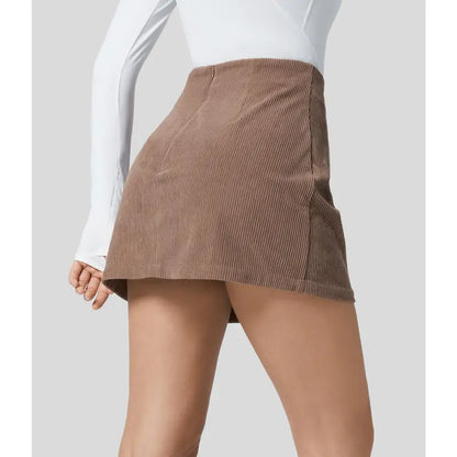Foggy Blue Corduroy A-Line Skirt with Built-In Shorts - original gallery 2