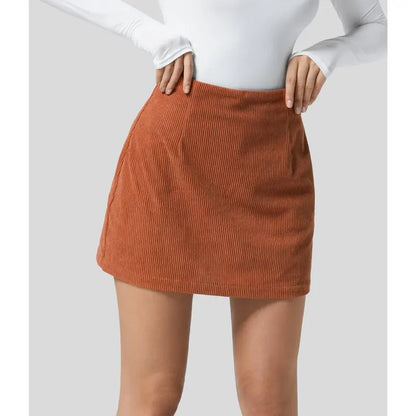 Foggy Blue Corduroy A-Line Skirt with Built-In Shorts - original gallery 5