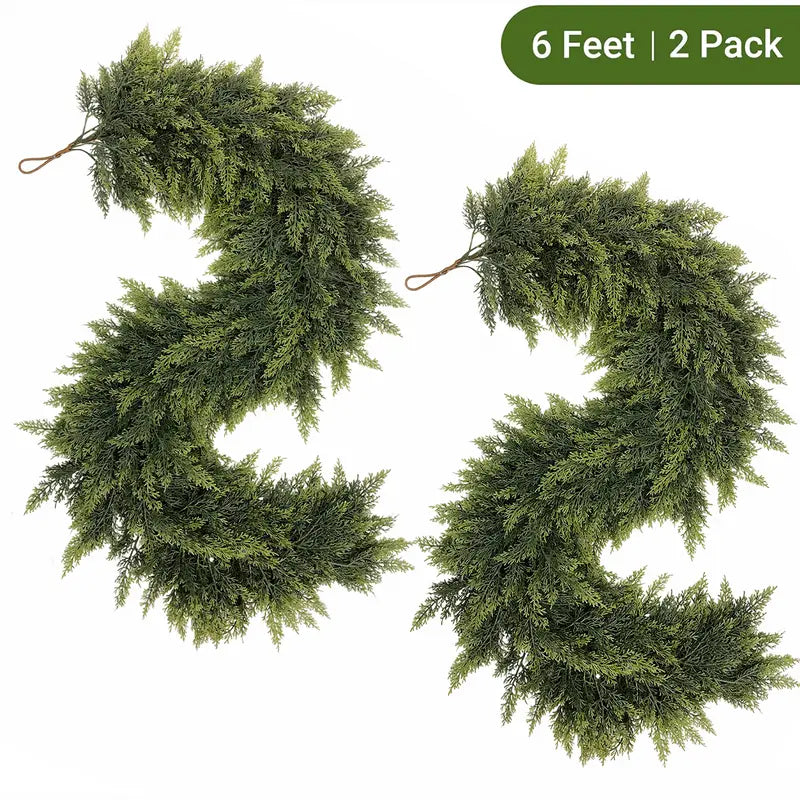 Real-Touch Artificial Cedar Garlands — 2 × 6 ft - 2Pcs 6FT Artificial Cedar Garlands