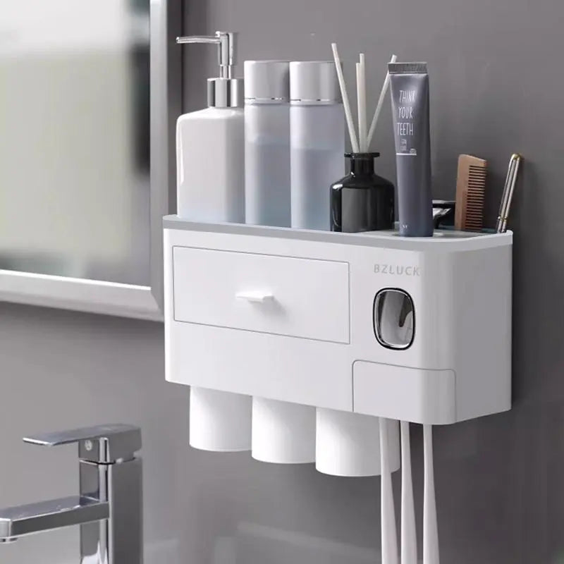 BZLUCK Wall-Mounted Toothbrush Organizer with Three Cups — product view