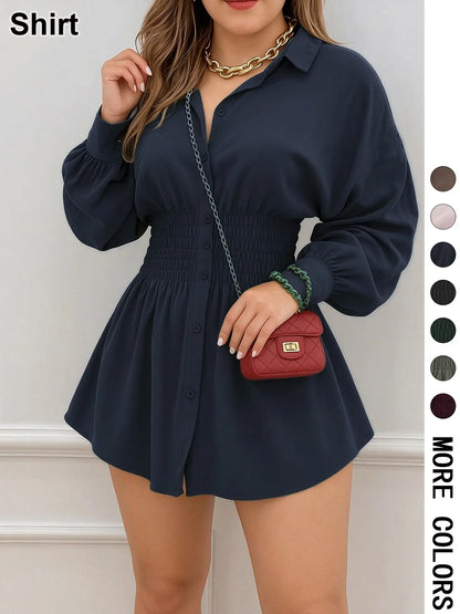 Zip-Front Long-Sleeve Peplum Shirt - Navy blue
