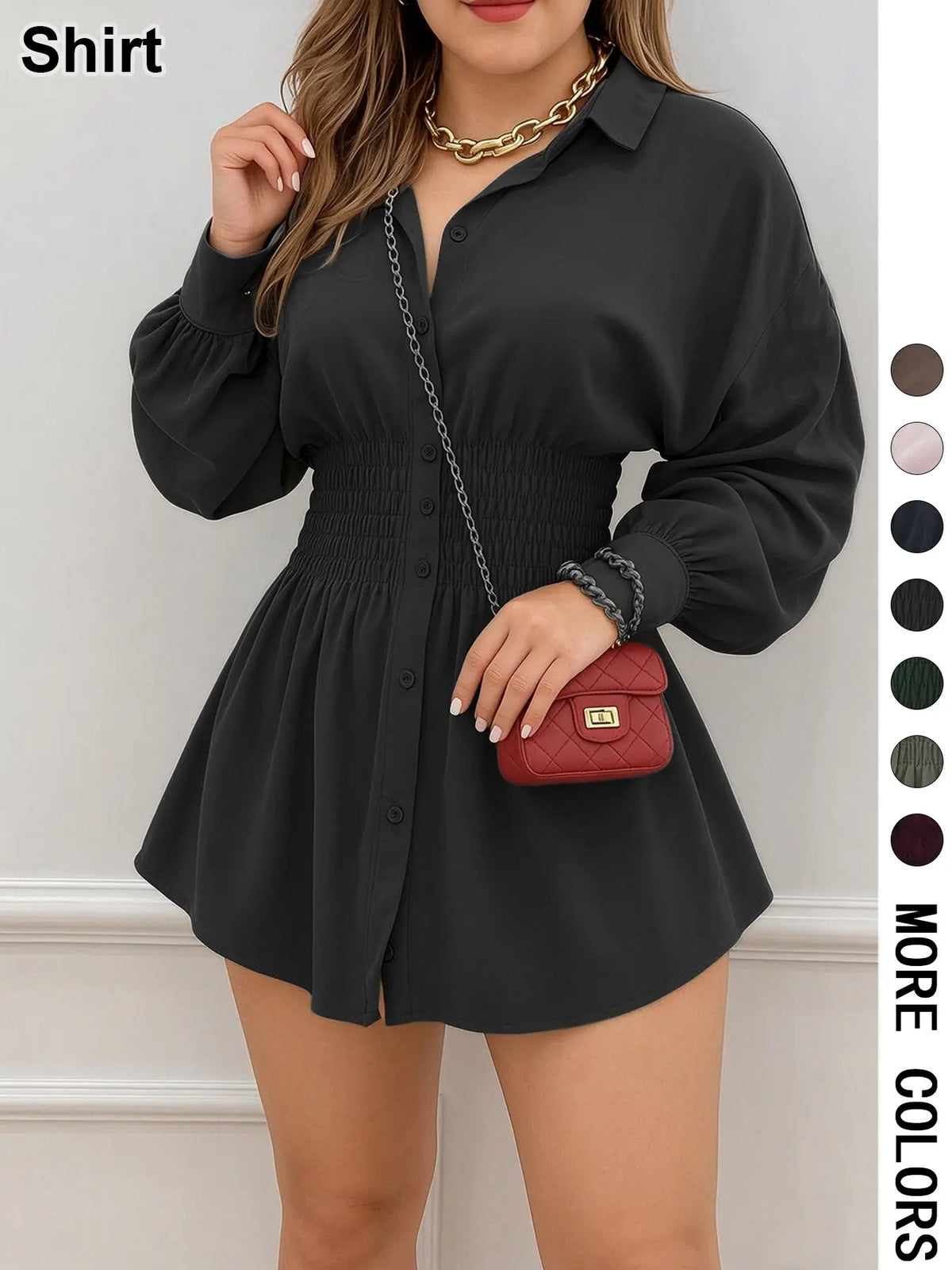 Zip-Front Long-Sleeve Peplum Shirt - Black