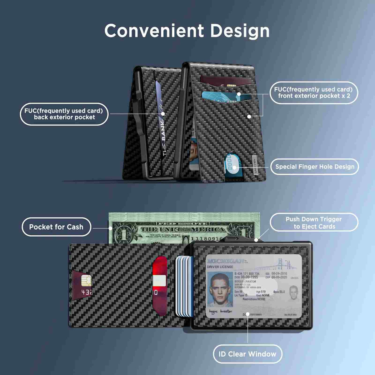 Pop-Up Minimalist Leather Wallet – RFID Blocking & Instant ID Window